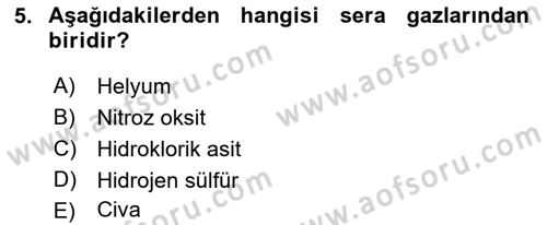 Hijyen ve Sanitasyon Dersi 2018 - 2019 Yılı (Vize) Ara Sınav Soruları 5. Soru