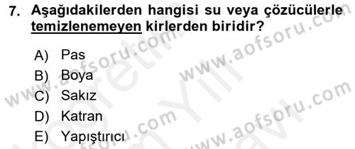 Hijyen ve Sanitasyon Dersi 2018 - 2019 Yılı (Vize) Ara Sınav Soruları 7. Soru