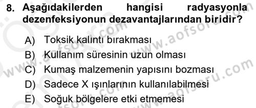 Hijyen ve Sanitasyon Dersi 2018 - 2019 Yılı (Vize) Ara Sınav Soruları 8. Soru