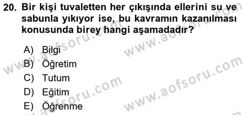Hijyen ve Sanitasyon Dersi 2018 - 2019 Yılı (Final) Dönem Sonu Sınav Soruları 20. Soru