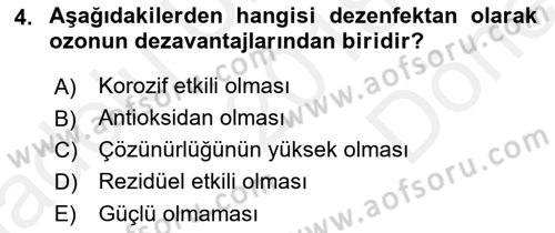 Hijyen ve Sanitasyon Dersi 2018 - 2019 Yılı (Final) Dönem Sonu Sınav Soruları 4. Soru