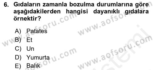 Hijyen ve Sanitasyon Dersi 2018 - 2019 Yılı (Final) Dönem Sonu Sınav Soruları 6. Soru