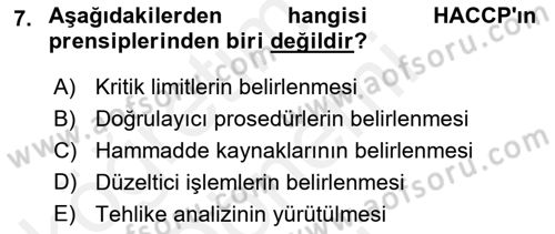 Hijyen ve Sanitasyon Dersi 2018 - 2019 Yılı (Final) Dönem Sonu Sınav Soruları 7. Soru