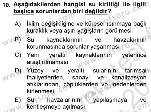 Hijyen ve Sanitasyon Dersi 2020 - 2021 Yılı Yaz Okulu Sınav Soruları 10. Soru