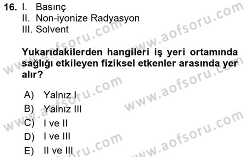Hijyen ve Sanitasyon Dersi 2020 - 2021 Yılı Yaz Okulu Sınav Soruları 16. Soru