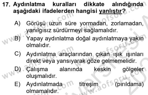 Hijyen ve Sanitasyon Dersi 2020 - 2021 Yılı Yaz Okulu Sınav Soruları 17. Soru
