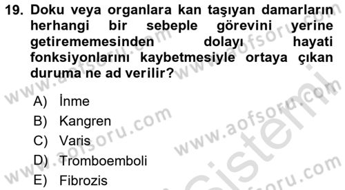 Hijyen ve Sanitasyon Dersi 2020 - 2021 Yılı Yaz Okulu Sınav Soruları 19. Soru