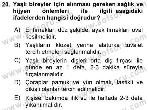 Hijyen ve Sanitasyon Dersi 2020 - 2021 Yılı Yaz Okulu Sınav Soruları 20. Soru