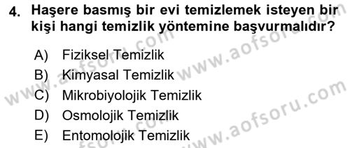 Hijyen ve Sanitasyon Dersi 2020 - 2021 Yılı Yaz Okulu Sınav Soruları 4. Soru