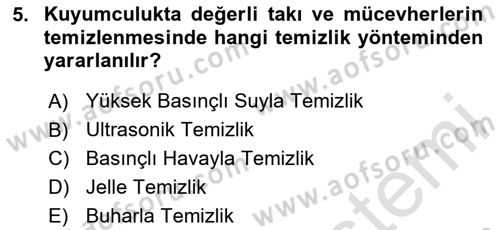 Hijyen ve Sanitasyon Dersi 2020 - 2021 Yılı Yaz Okulu Sınav Soruları 5. Soru