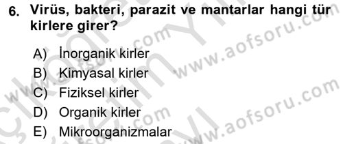 Hijyen ve Sanitasyon Dersi 2020 - 2021 Yılı Yaz Okulu Sınav Soruları 6. Soru