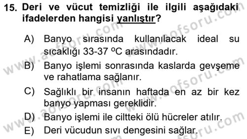 Hijyen ve Sanitasyon Dersi 2021 - 2022 Yılı (Vize) Ara Sınav Soruları 15. Soru