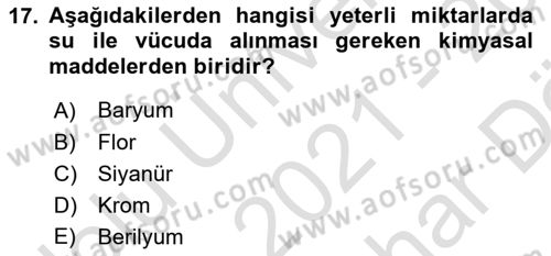 Hijyen ve Sanitasyon Dersi 2021 - 2022 Yılı (Vize) Ara Sınav Soruları 17. Soru