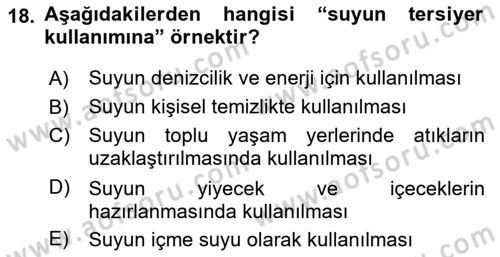 Hijyen ve Sanitasyon Dersi 2021 - 2022 Yılı (Vize) Ara Sınav Soruları 18. Soru