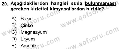 Hijyen ve Sanitasyon Dersi 2021 - 2022 Yılı (Vize) Ara Sınav Soruları 20. Soru