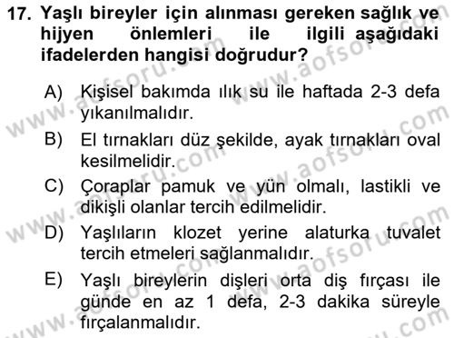 Hijyen ve Sanitasyon Dersi 2021 - 2022 Yılı (Final) Dönem Sonu Sınav Soruları 17. Soru