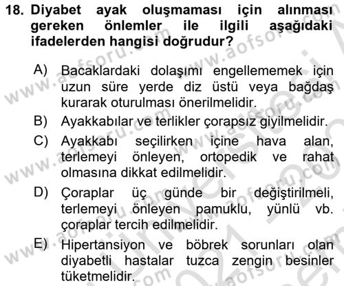 Hijyen ve Sanitasyon Dersi 2021 - 2022 Yılı (Final) Dönem Sonu Sınav Soruları 18. Soru