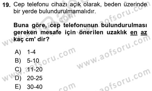 Hijyen ve Sanitasyon Dersi 2021 - 2022 Yılı (Final) Dönem Sonu Sınav Soruları 19. Soru