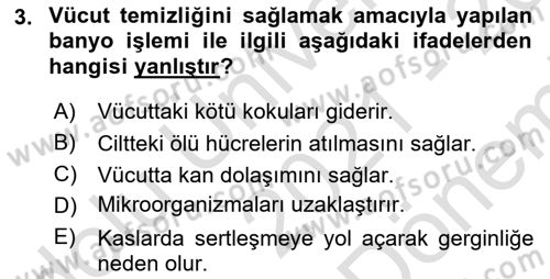 Hijyen ve Sanitasyon Dersi 2021 - 2022 Yılı (Final) Dönem Sonu Sınav Soruları 3. Soru