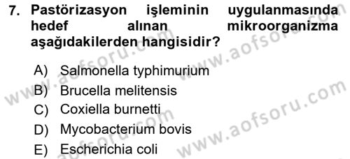 Hijyen ve Sanitasyon Dersi 2021 - 2022 Yılı (Final) Dönem Sonu Sınav Soruları 7. Soru