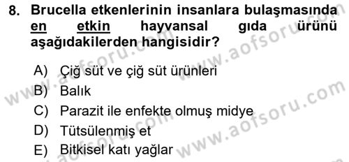 Hijyen ve Sanitasyon Dersi 2021 - 2022 Yılı (Final) Dönem Sonu Sınav Soruları 8. Soru