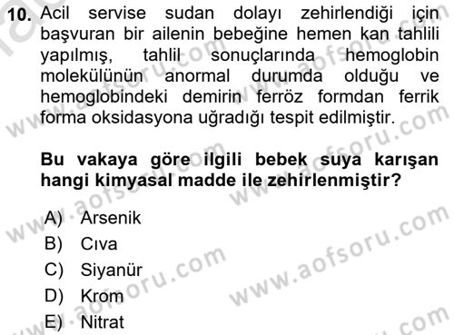 Hijyen ve Sanitasyon Dersi 2021 - 2022 Yılı Yaz Okulu Sınav Soruları 10. Soru
