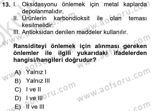 Hijyen ve Sanitasyon Dersi 2021 - 2022 Yılı Yaz Okulu Sınav Soruları 13. Soru