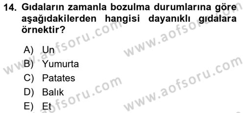 Hijyen ve Sanitasyon Dersi 2021 - 2022 Yılı Yaz Okulu Sınav Soruları 14. Soru