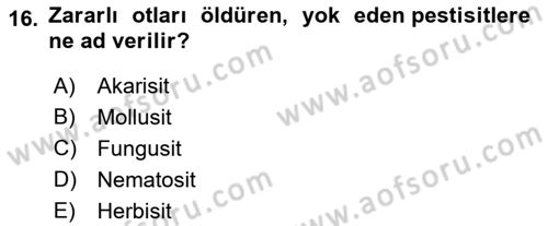 Hijyen ve Sanitasyon Dersi 2021 - 2022 Yılı Yaz Okulu Sınav Soruları 16. Soru