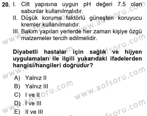 Hijyen ve Sanitasyon Dersi 2021 - 2022 Yılı Yaz Okulu Sınav Soruları 20. Soru