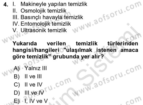 Hijyen ve Sanitasyon Dersi 2021 - 2022 Yılı Yaz Okulu Sınav Soruları 4. Soru