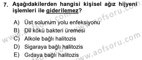 Hijyen ve Sanitasyon Dersi 2021 - 2022 Yılı Yaz Okulu Sınav Soruları 7. Soru