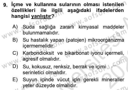 Hijyen ve Sanitasyon Dersi 2021 - 2022 Yılı Yaz Okulu Sınav Soruları 9. Soru