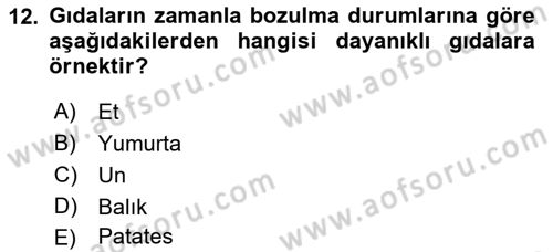 Hijyen ve Sanitasyon Dersi 2022 - 2023 Yılı Yaz Okulu Sınav Soruları 12. Soru