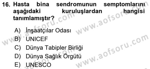 Hijyen ve Sanitasyon Dersi 2022 - 2023 Yılı Yaz Okulu Sınav Soruları 16. Soru