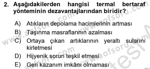Hijyen ve Sanitasyon Dersi 2022 - 2023 Yılı Yaz Okulu Sınav Soruları 2. Soru