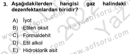 Hijyen ve Sanitasyon Dersi 2022 - 2023 Yılı Yaz Okulu Sınav Soruları 3. Soru