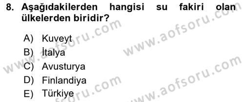 Hijyen ve Sanitasyon Dersi 2022 - 2023 Yılı Yaz Okulu Sınav Soruları 8. Soru