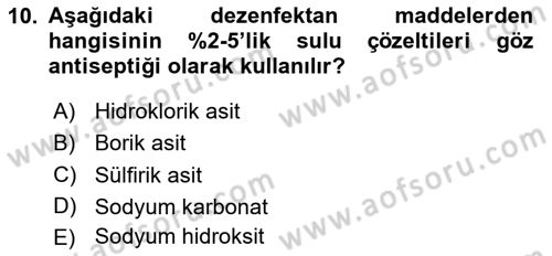 Hijyen ve Sanitasyon Dersi 2023 - 2024 Yılı (Vize) Ara Sınav Soruları 10. Soru