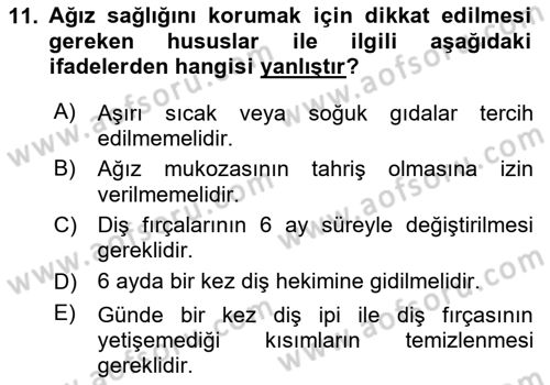 Hijyen ve Sanitasyon Dersi 2023 - 2024 Yılı (Vize) Ara Sınav Soruları 11. Soru