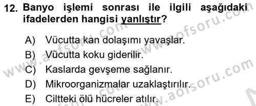 Hijyen ve Sanitasyon Dersi 2023 - 2024 Yılı (Vize) Ara Sınav Soruları 12. Soru
