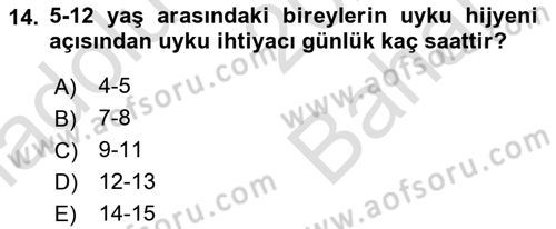 Hijyen ve Sanitasyon Dersi 2023 - 2024 Yılı (Vize) Ara Sınav Soruları 14. Soru