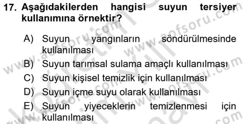 Hijyen ve Sanitasyon Dersi 2023 - 2024 Yılı (Vize) Ara Sınav Soruları 17. Soru
