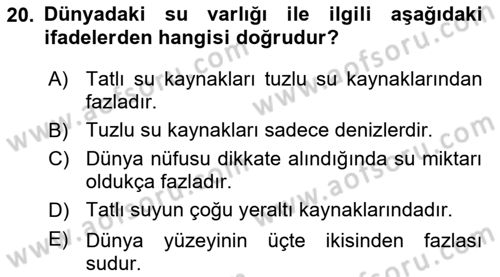 Hijyen ve Sanitasyon Dersi 2023 - 2024 Yılı (Vize) Ara Sınav Soruları 20. Soru