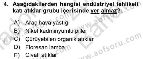Hijyen ve Sanitasyon Dersi 2023 - 2024 Yılı (Vize) Ara Sınav Soruları 4. Soru