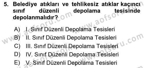 Hijyen ve Sanitasyon Dersi 2023 - 2024 Yılı (Vize) Ara Sınav Soruları 5. Soru