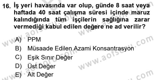 Hijyen ve Sanitasyon Dersi 2023 - 2024 Yılı (Final) Dönem Sonu Sınav Soruları 16. Soru