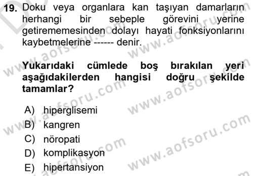 Hijyen ve Sanitasyon Dersi 2023 - 2024 Yılı (Final) Dönem Sonu Sınav Soruları 19. Soru