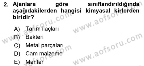 Hijyen ve Sanitasyon Dersi 2023 - 2024 Yılı (Final) Dönem Sonu Sınav Soruları 2. Soru