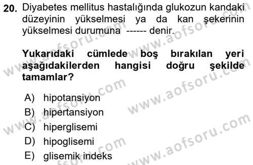 Hijyen ve Sanitasyon Dersi 2023 - 2024 Yılı (Final) Dönem Sonu Sınav Soruları 20. Soru